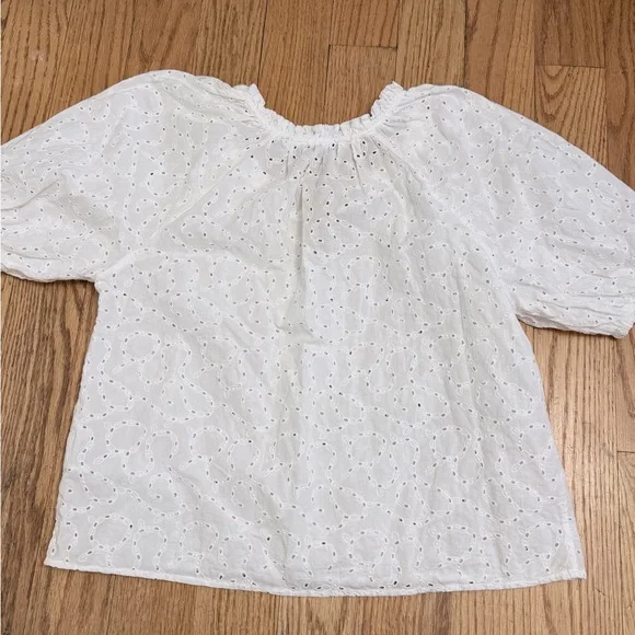 Paris Atelier & Other Stories white cotton eyelet loose-fit blouse puff sleeve 0 - Picture 10 of 11